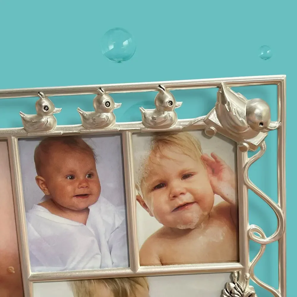 NIB Vtg. Baby Collage Picture Frame Silver Metal Nursery Duck Bunny Giraffe Lamb